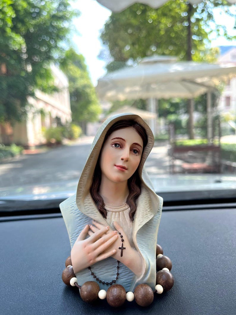 Hand Painted Virgin Mary Bust Statue, Catholic Religious Decor, Blessed Mother Figurine, Home Altar or Church Decoration, Christian Gift